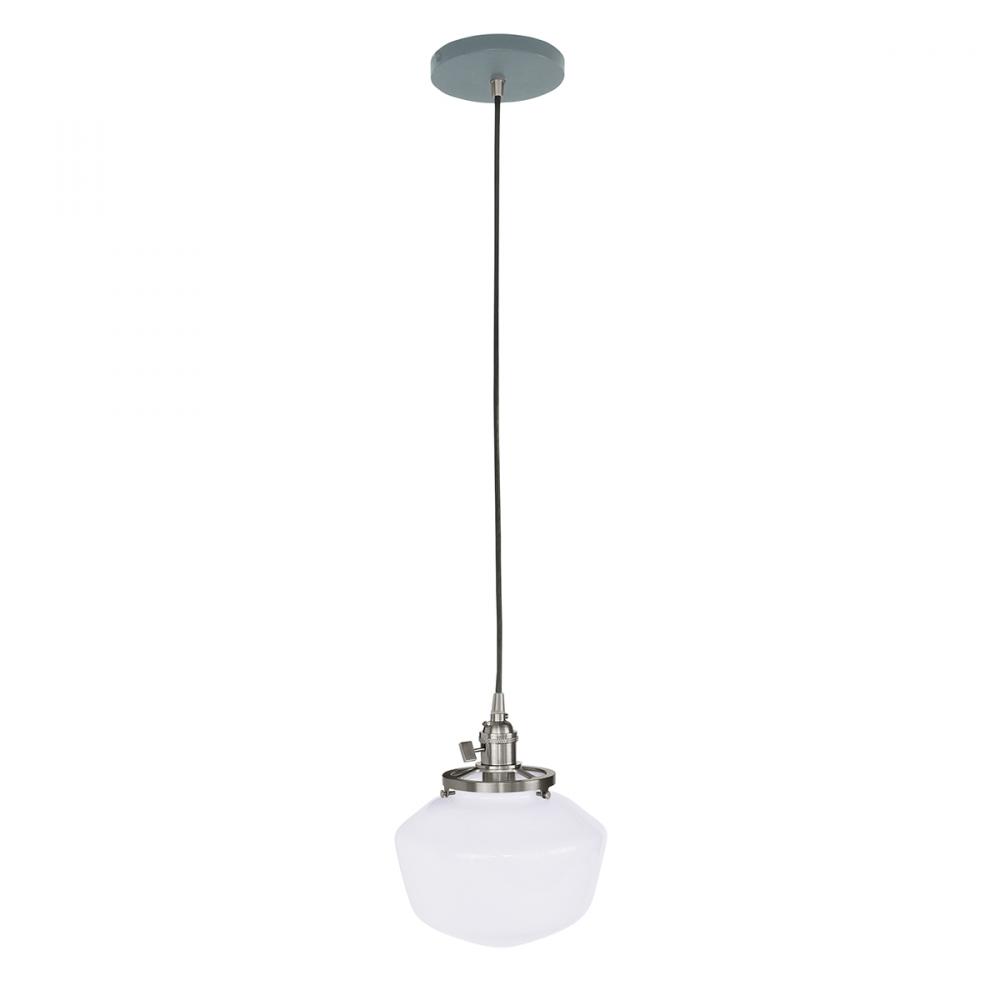 8" Uno Pendant, white cord with canopy, Slate Gray with Brushed Nickel Hardware