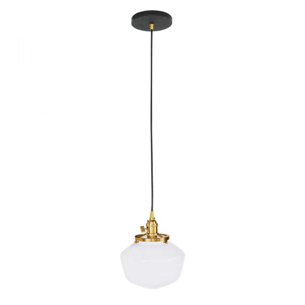 8" Uno Pendant, white cord with canopy, Black with Brushed Brass Hardware