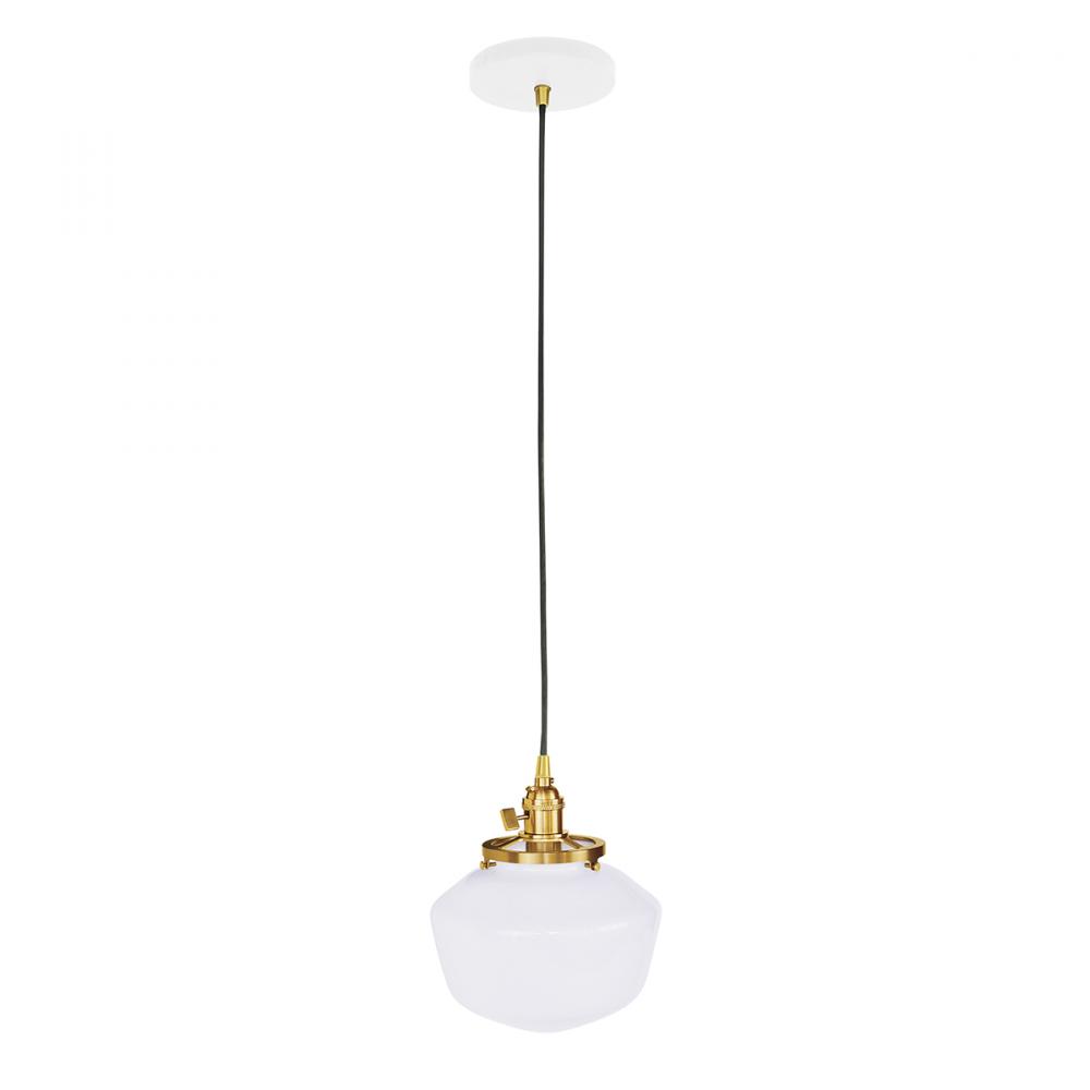 8" Uno Pendant, white cord with canopy, White with Brushed Brass Hardware