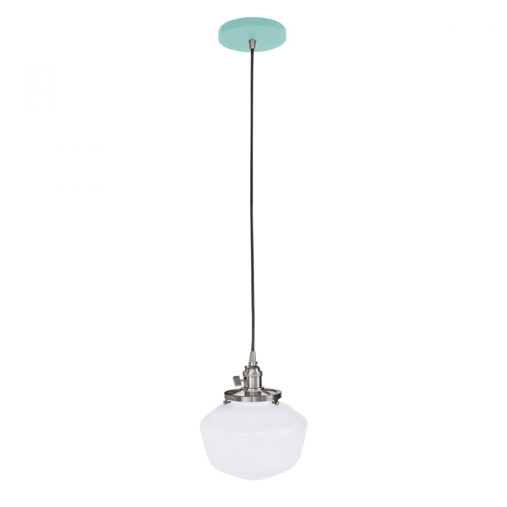 Uno 8" Pendant, with Schoolhouse glass shade,  Sea Green with Brushed Nickel hardware