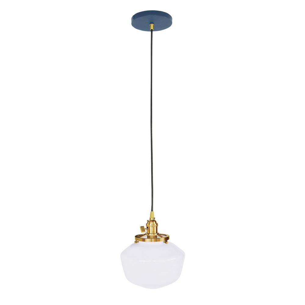 8" Uno Pendant, white cord with canopy, Navy with Brushed Brass Hardware