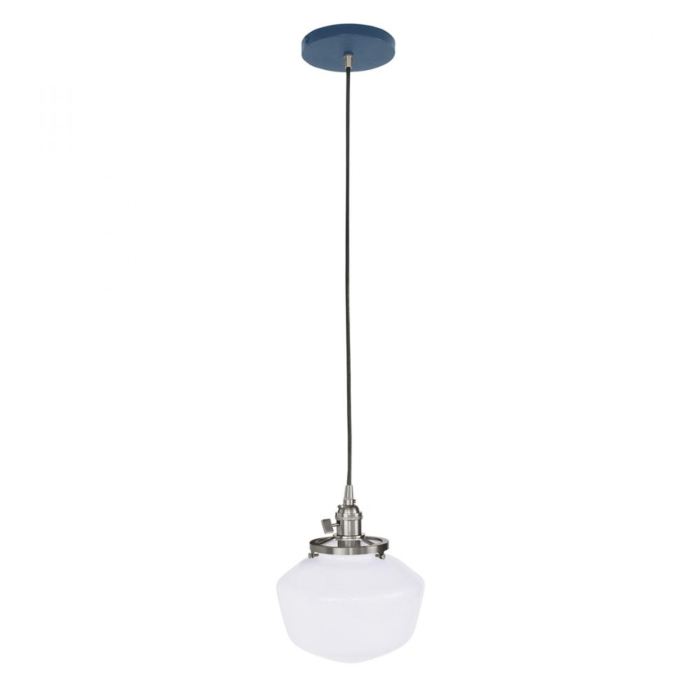 Uno 8" Pendant, with Schoolhouse glass shade,  Navy with Brushed Nickel hardware