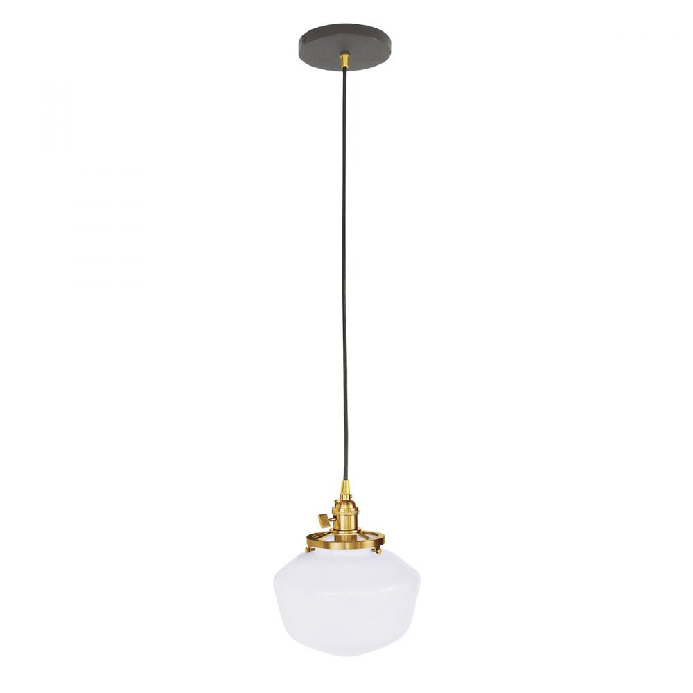 Uno 8" Pendant, with Schoolhouse glass shade,  Architectural Bronze with Brushed Brass hardware