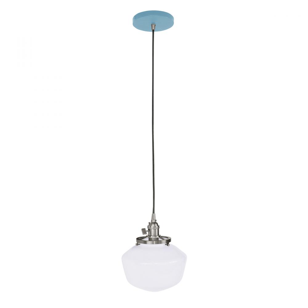 8" Uno Pendant, white cord with canopy, Light Blue with Brushed Nickel Hardware