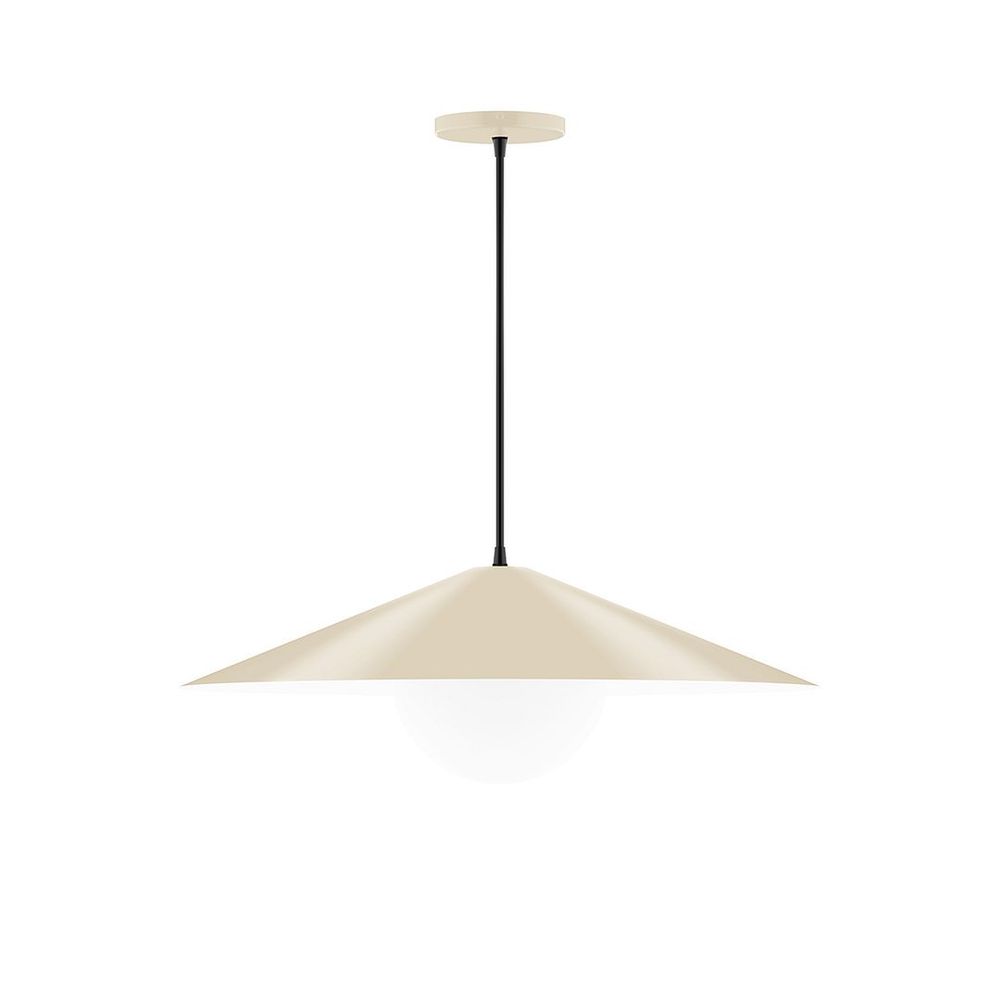24" Vessel Pendant with 6 inch white opal glass globe, white fabric cord with canopy, Cream