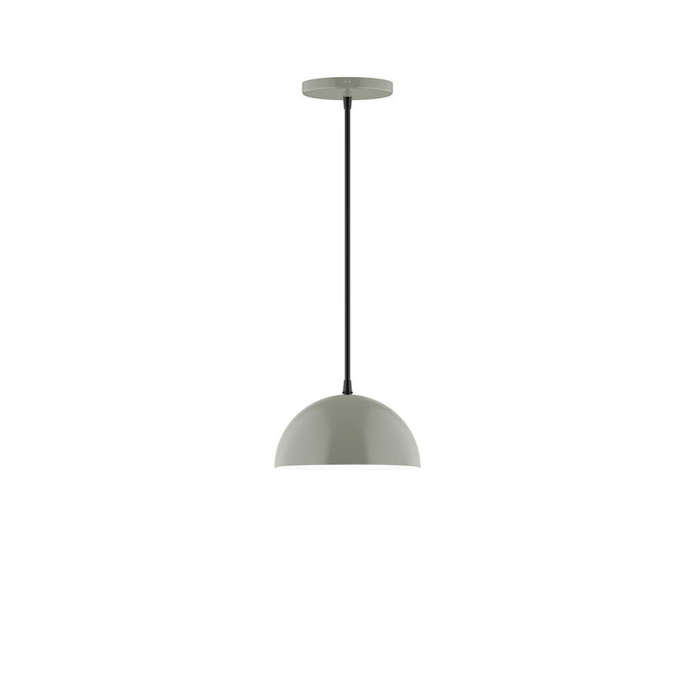 8" Arcade Pendant, white cord with canopy, Moss Green