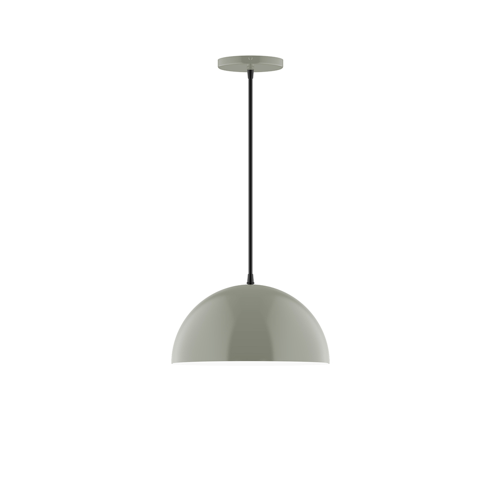 12" Arcade Pendant, white cord with canopy, Moss Green