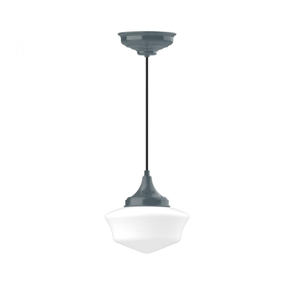 12" Schoolhouse glass, white cord with canopy, Slate Gray