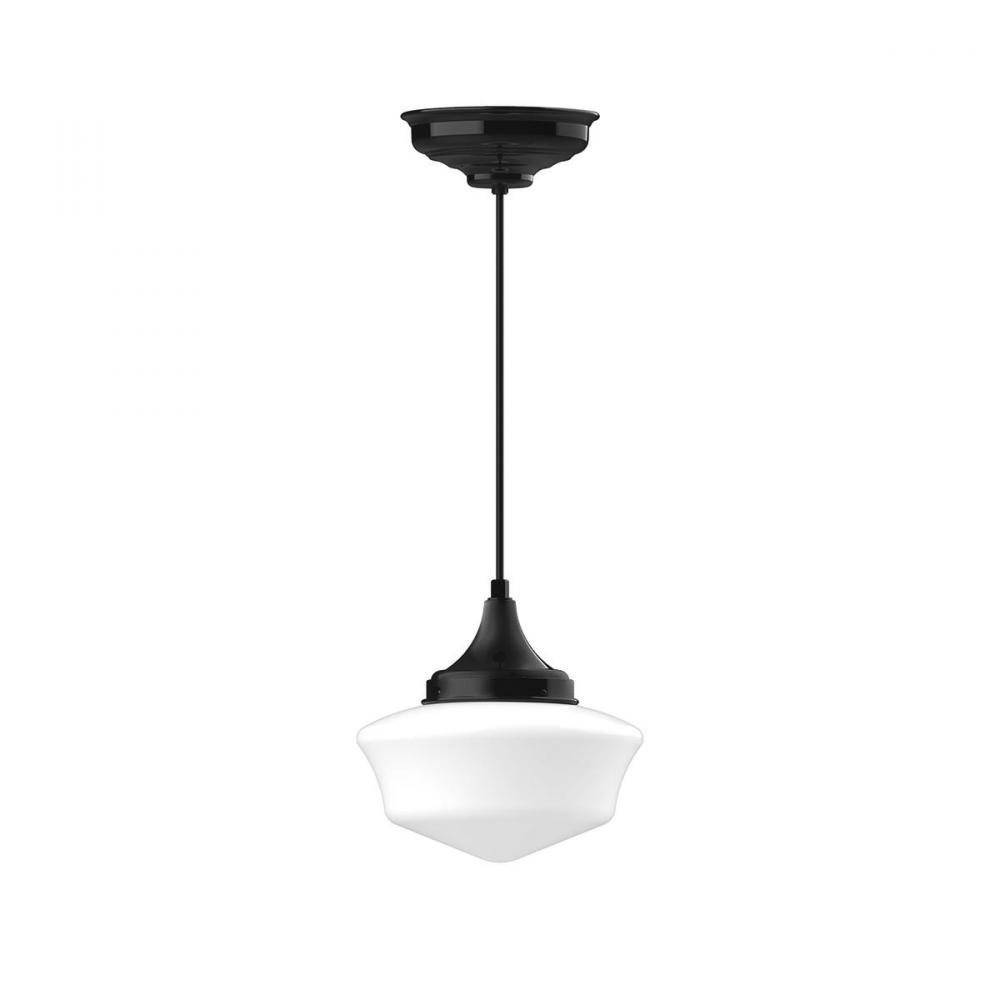 12" Schoolhouse glass, white cord with canopy, Black