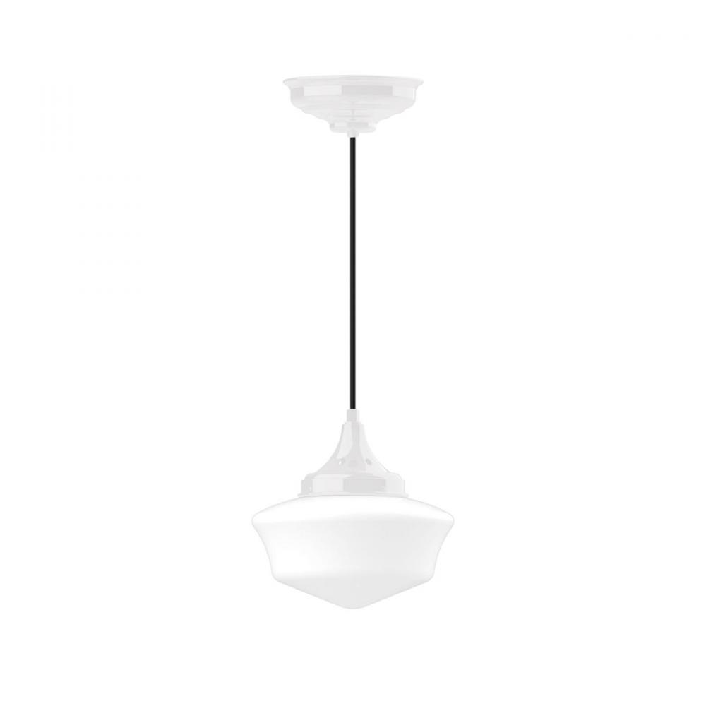 12" Schoolhouse glass, white cord with canopy, White