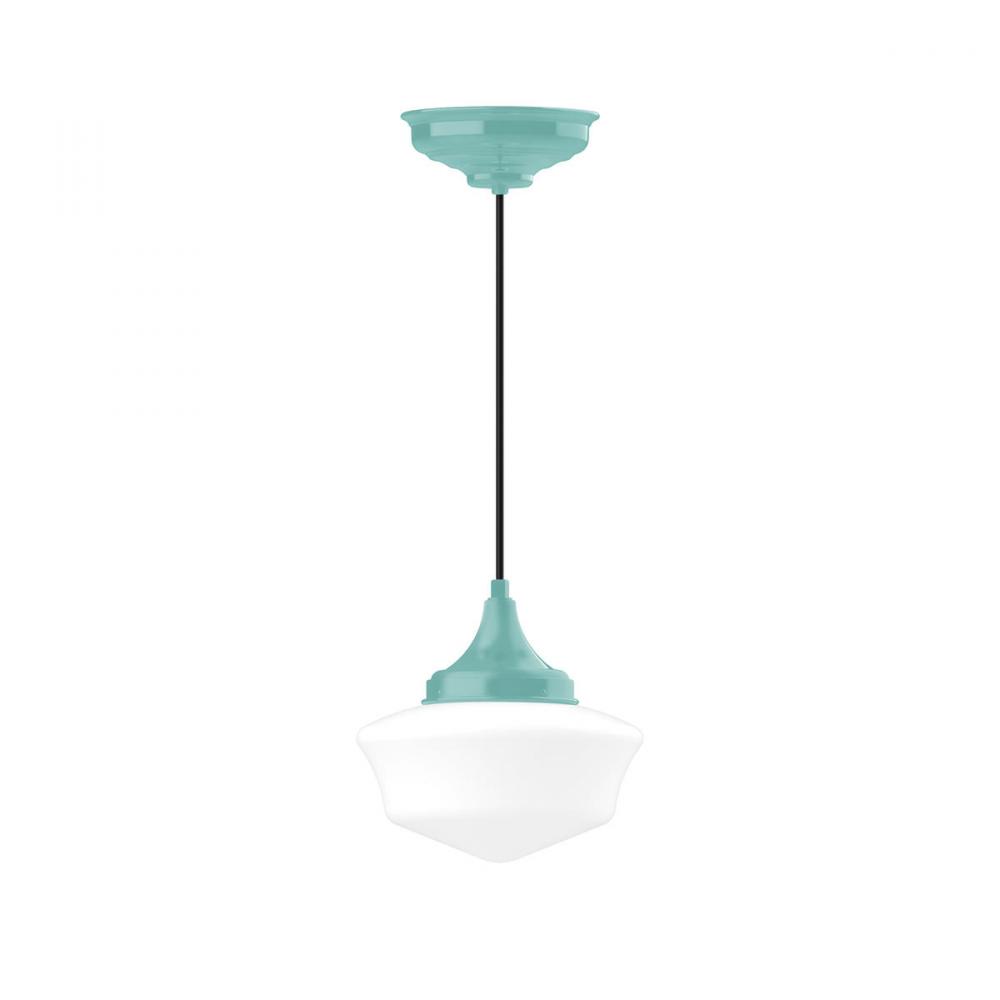12" Schoolhouse glass, black cord with canopy, Sea Green