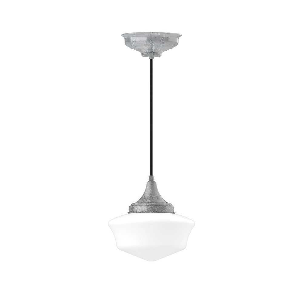 12" Schoolhouse glass, black cord with canopy, Painted Galvanized