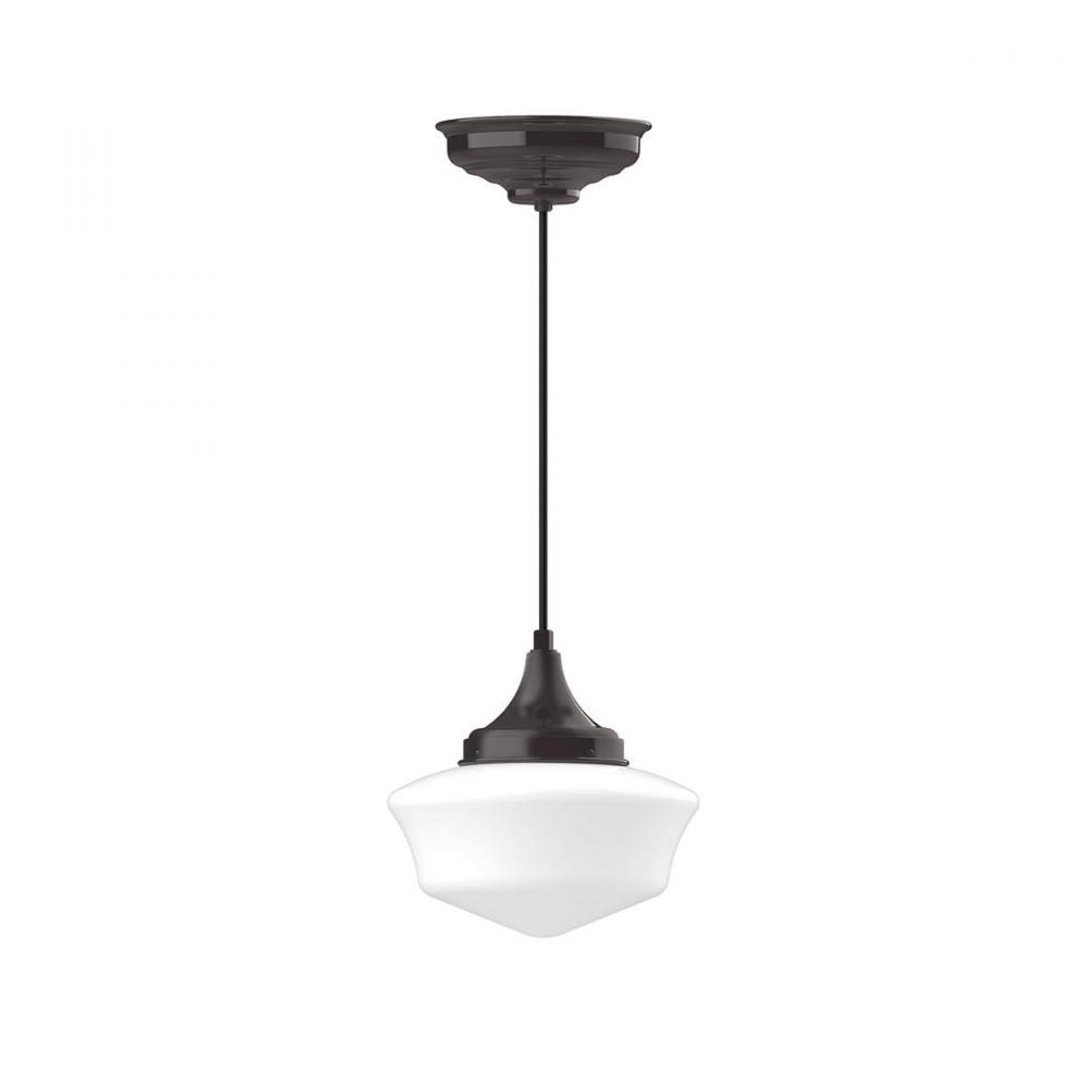 12" Schoolhouse glass, white cord with canopy, Architectural Bronze