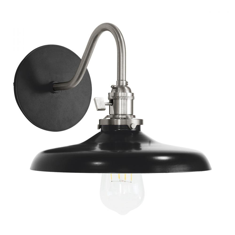 Uno 10" wall sconce,  Black with Brushed Nickel hardware
