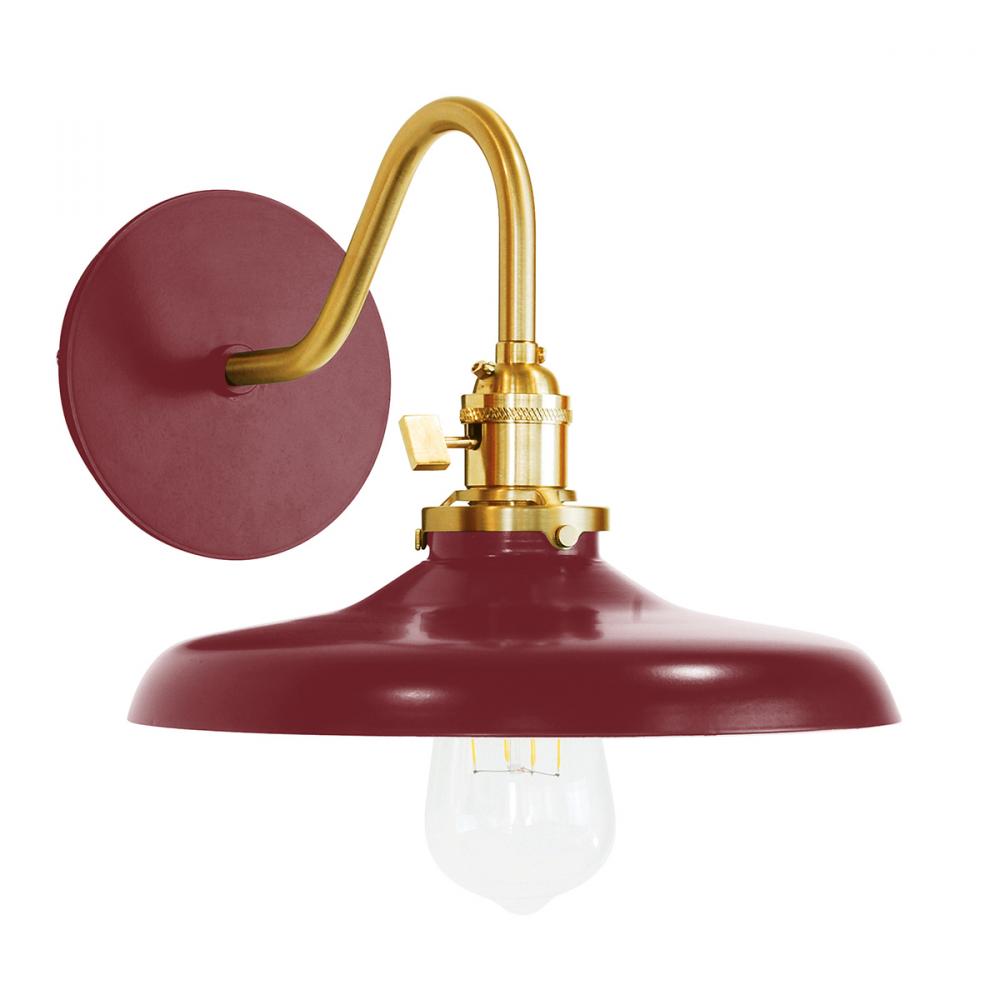 Uno 10" wall sconce,  Barn Red with Brushed Brass hardware
