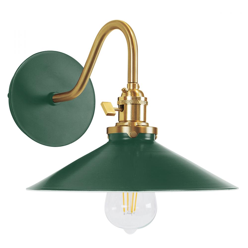 Uno 10" wall sconce,  Forest Green with Brushed Brass hardware