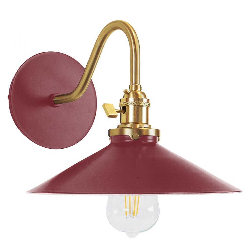 Uno 10" wall sconce,  Barn Red with Brushed Brass hardware