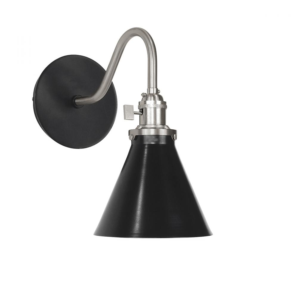 Uno 6" wall sconce,  Black with Brushed Nickel hardware