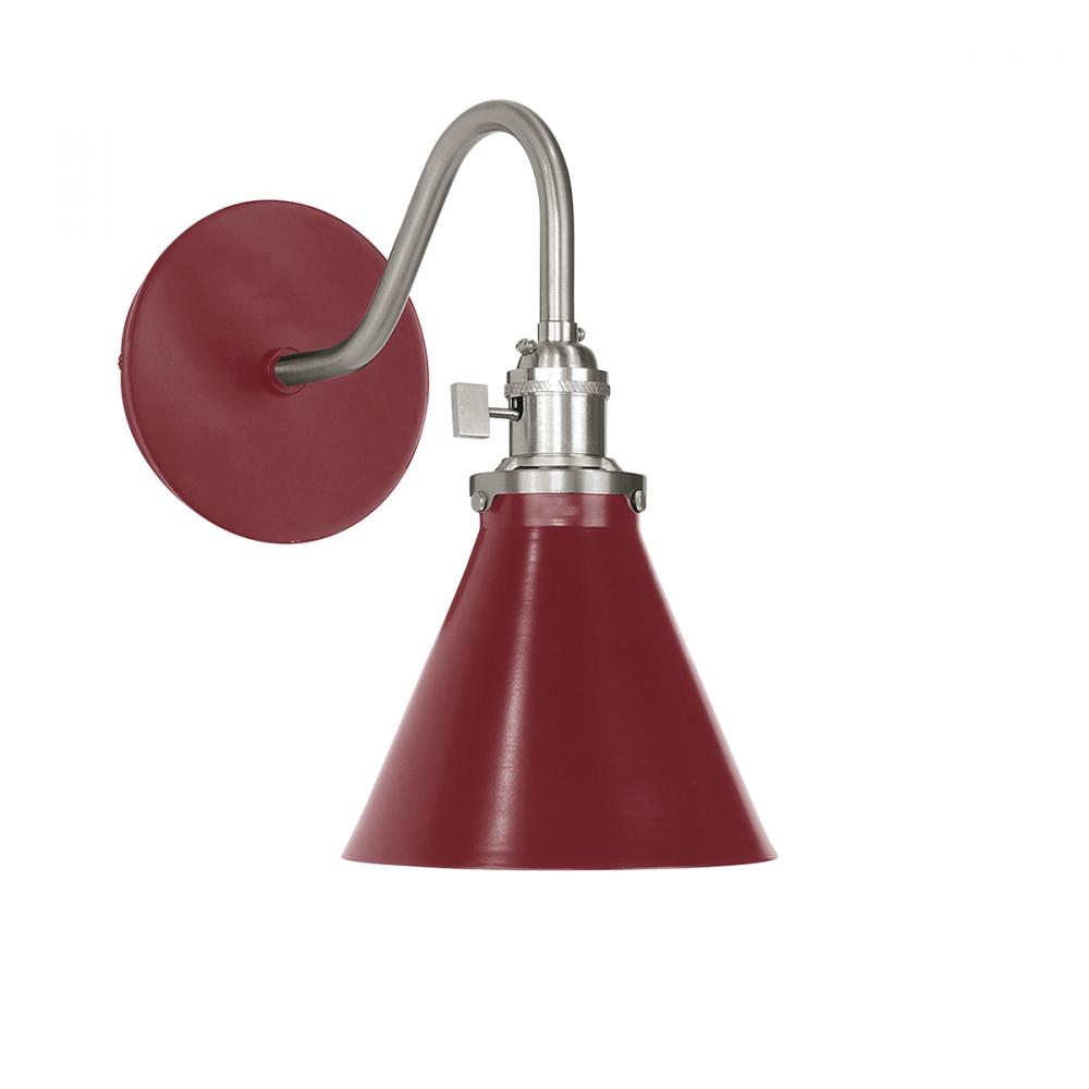Uno 6" wall sconce,  Barn Red with Brushed Nickel hardware