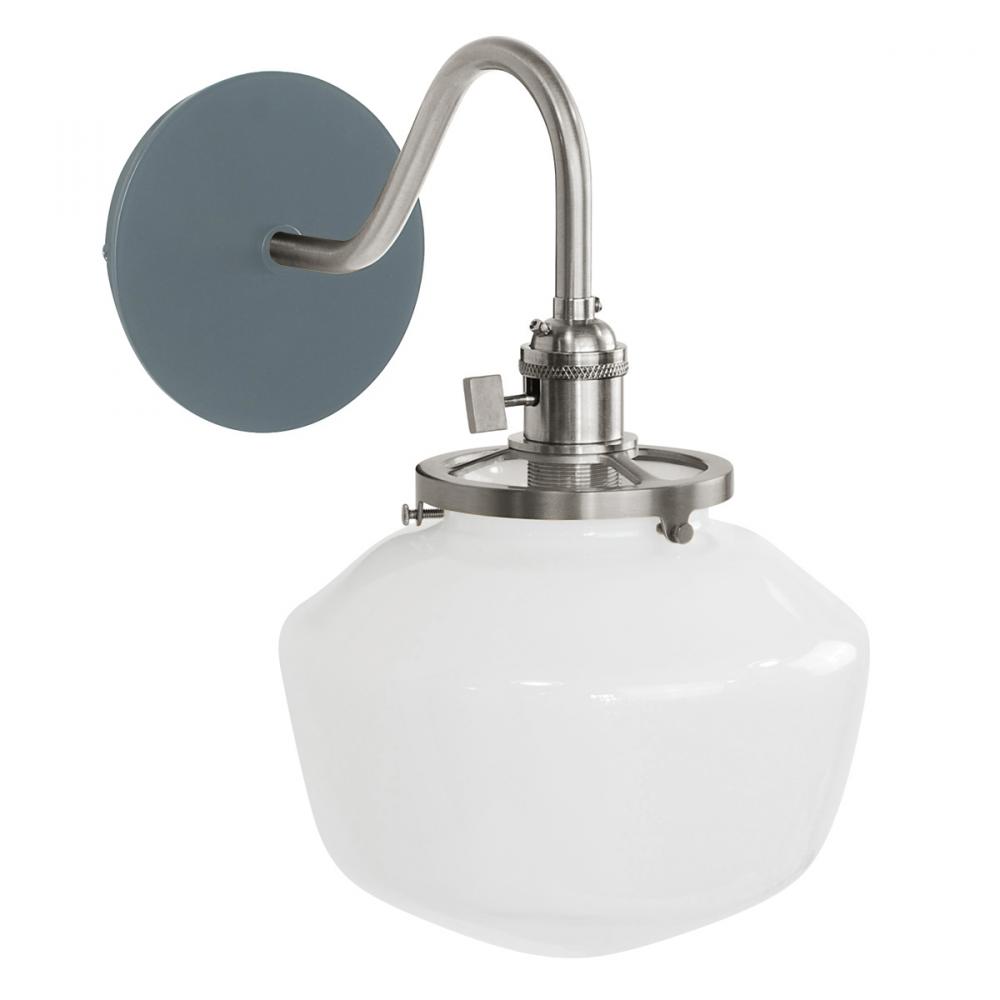 Uno 8" wall sconce, with Schoolhouse glass shade,  Slate Gray with Brushed Nickel hardware