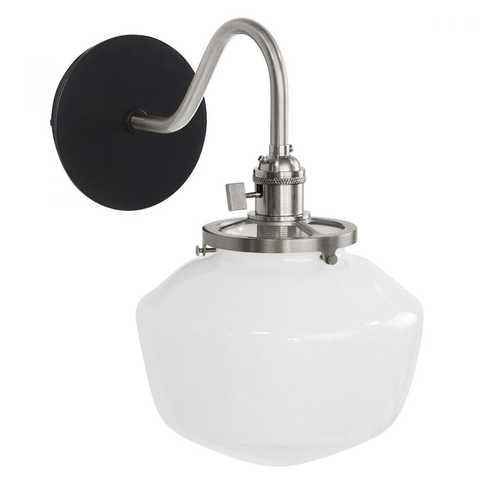 Uno 8" wall sconce, with Schoolhouse glass shade,  Black with Brushed Nickel hardware