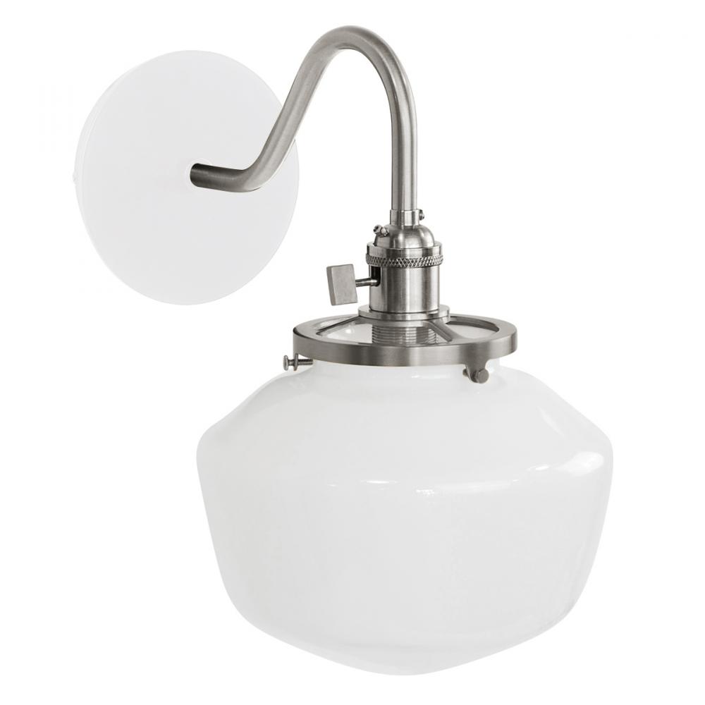 Uno 8" wall sconce, with Schoolhouse glass shade,  White with Brushed Nickel hardware