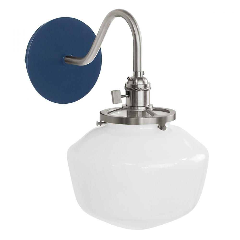Uno 8" wall sconce, with Schoolhouse glass shade,  Navy with Brushed Nickel hardware