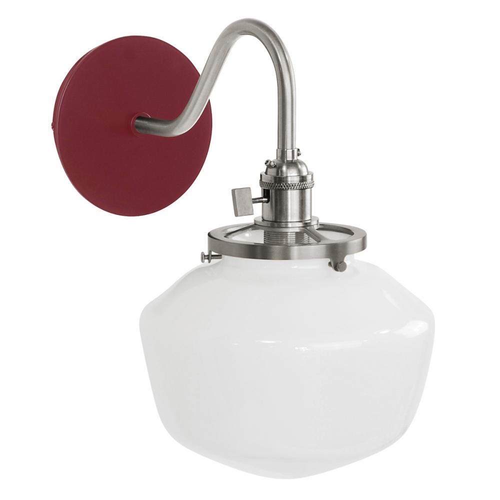 Uno 8" wall sconce, with Schoolhouse glass shade,  Barn Red with Brushed Nickel hardware