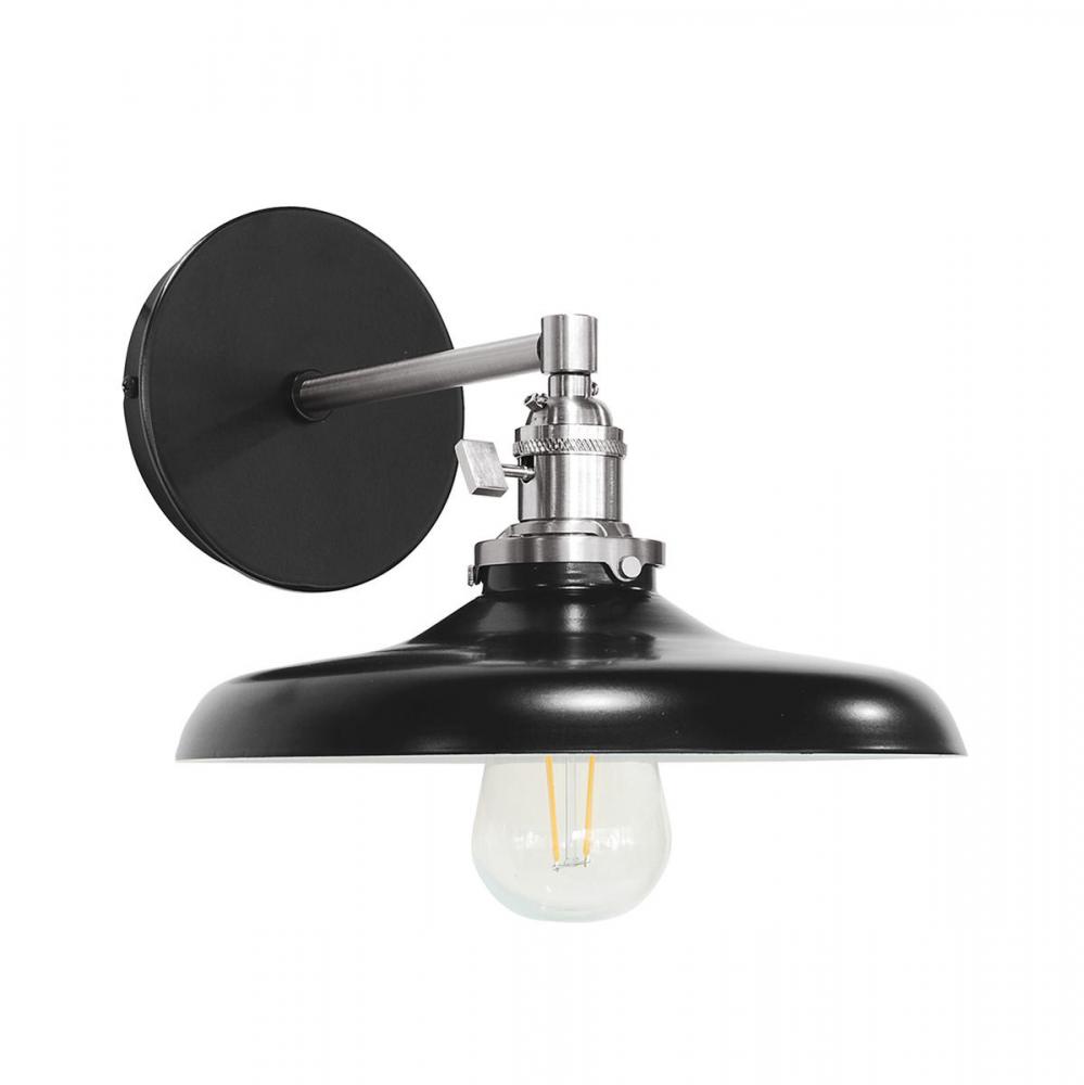 Uno 10" wall sconce,  Black with Brushed Nickel hardware