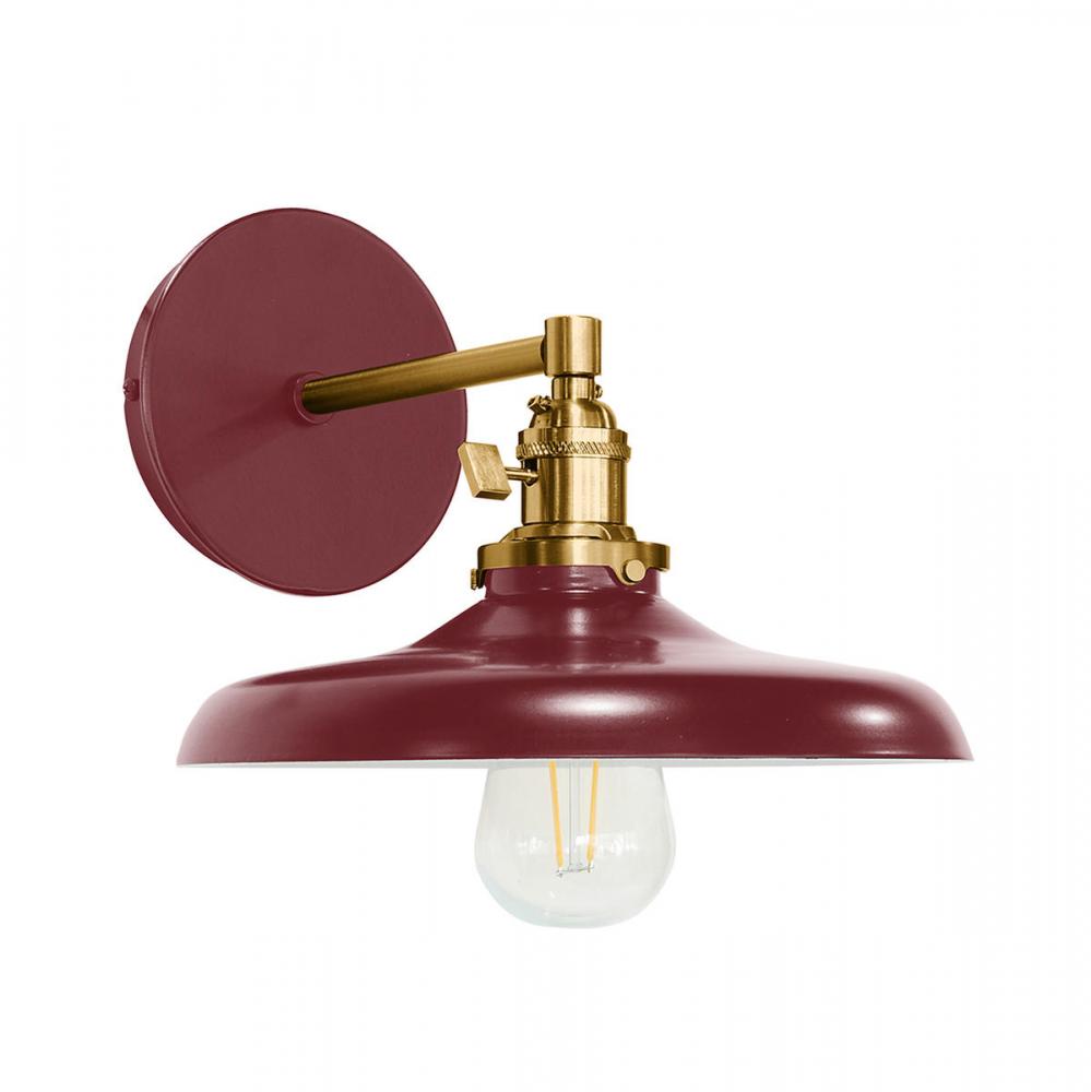 Uno 10" wall sconce,  Barn Red with Brushed Brass hardware