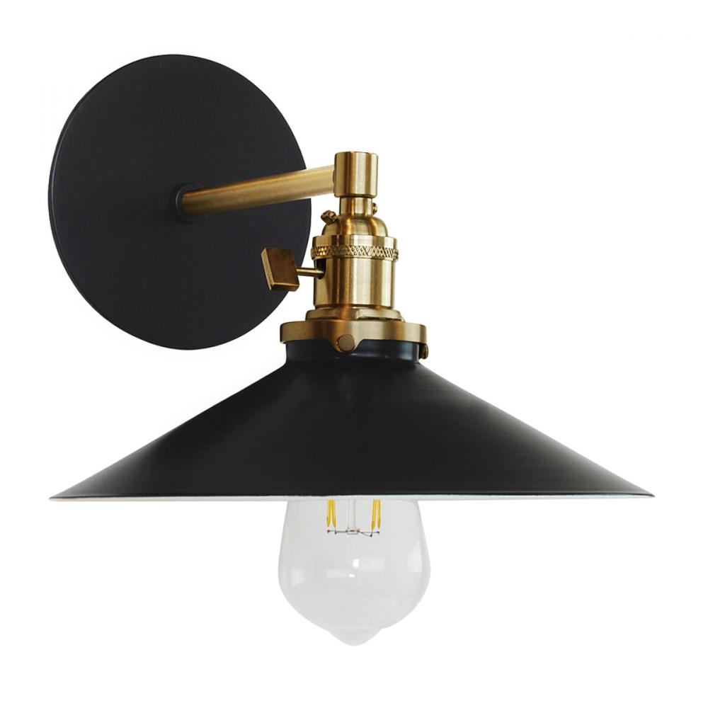 Uno 10" wall sconce,  Black with Brushed Brass hardware
