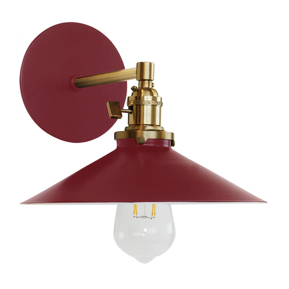 Uno 10" wall sconce,  Barn Red with Brushed Brass hardware