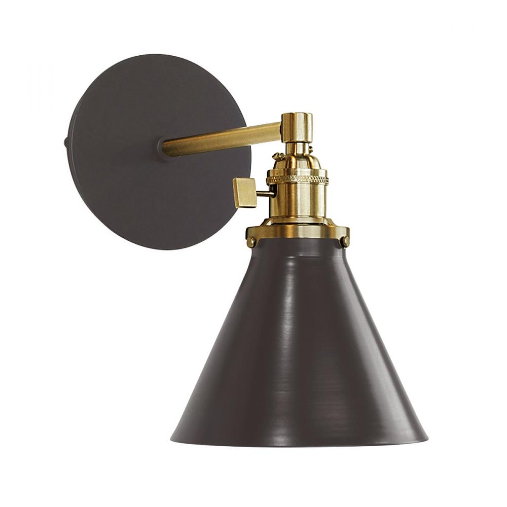 Uno 6" wall sconce,  Architectural Bronze with Brushed Brass hardware
