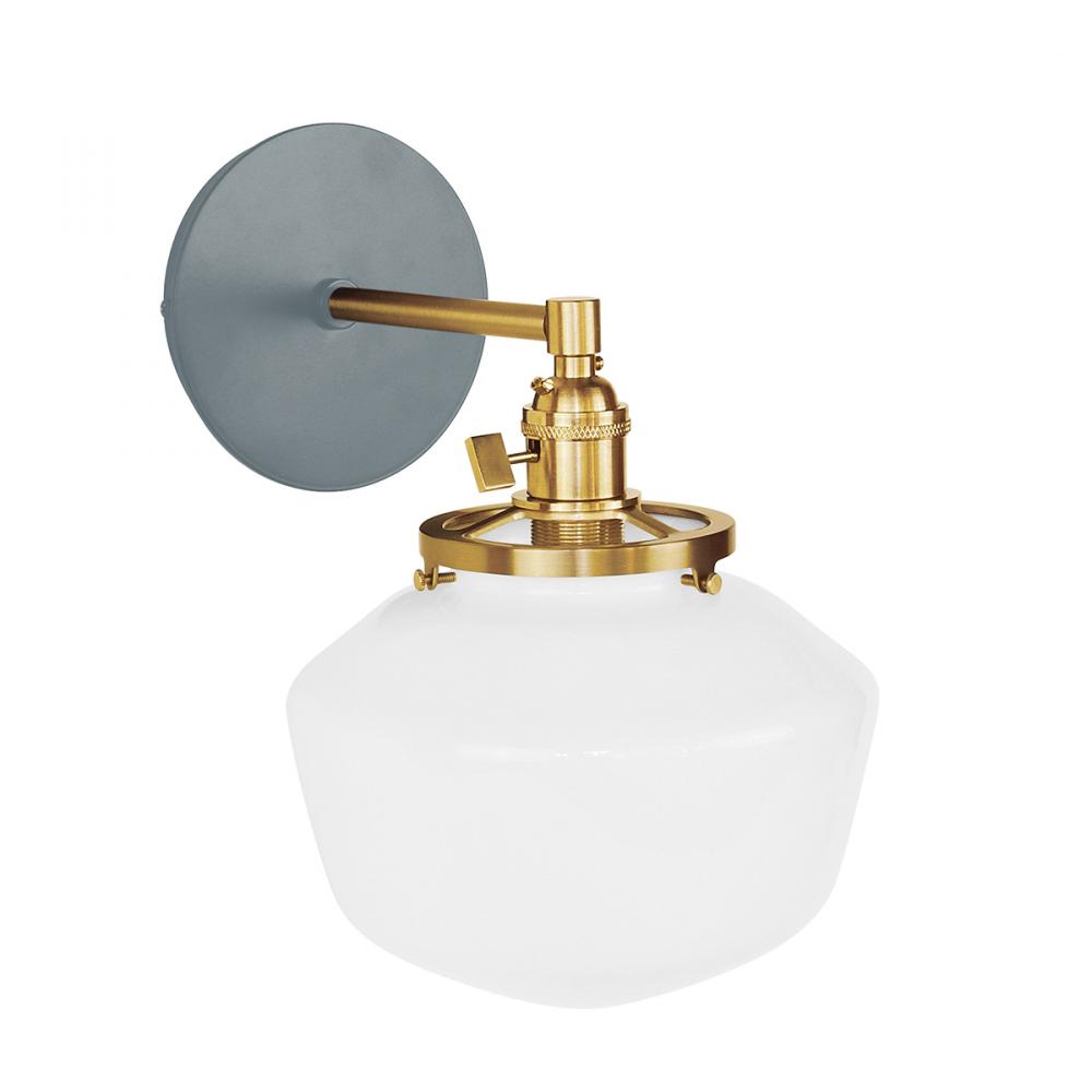 Uno 8" wall sconce, with Schoolhouse glass shade,  Slate Gray with Brushed Brass hardware
