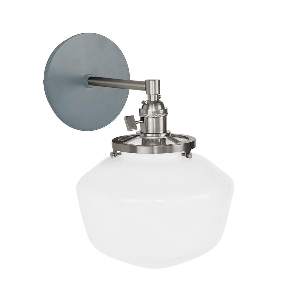 Uno 8" wall sconce, with Schoolhouse glass shade,  Slate Gray with Brushed Nickel hardware