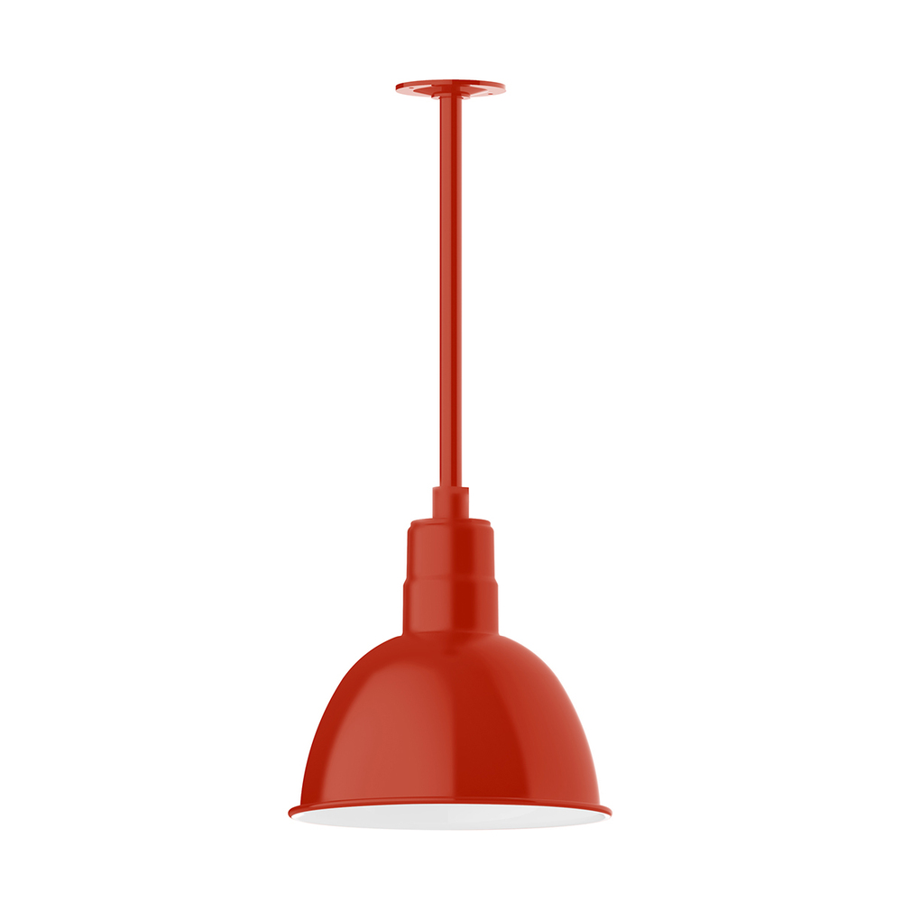 12" Deep Bowl shade, stem mount pendant with canopy, Vermillion