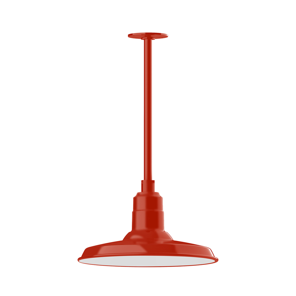 14" Warehouse shade, stem mount pendant with canopy, Vermillion