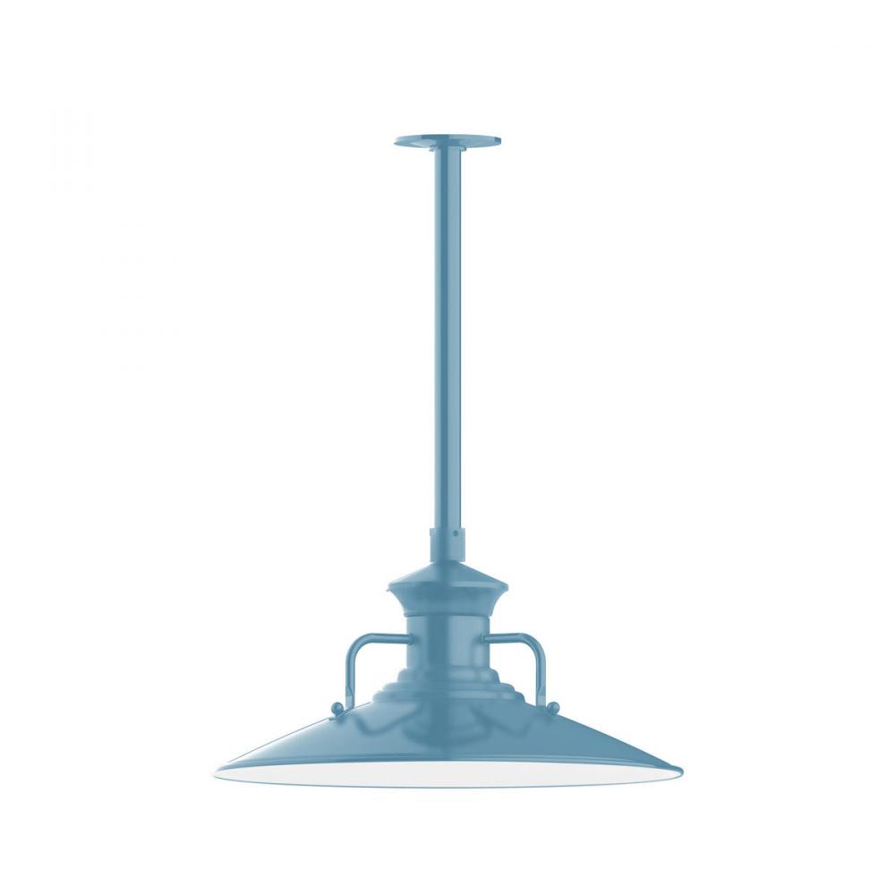 18" Homestead shade, stem mount pendant with clear glass and guard, Light Blue