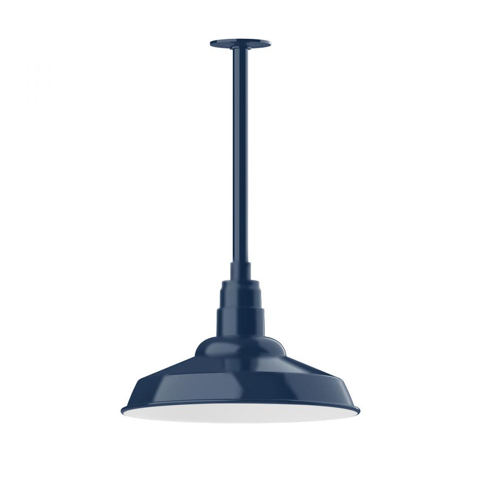 16" Warehouse shade, stem mount pendant with canopy, Navy