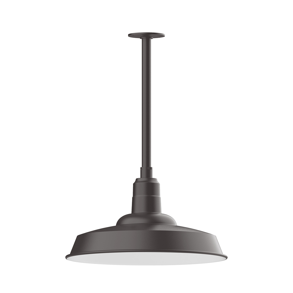 18" Warehouse shade, stem mount pendant with canopy, Bronze Matte