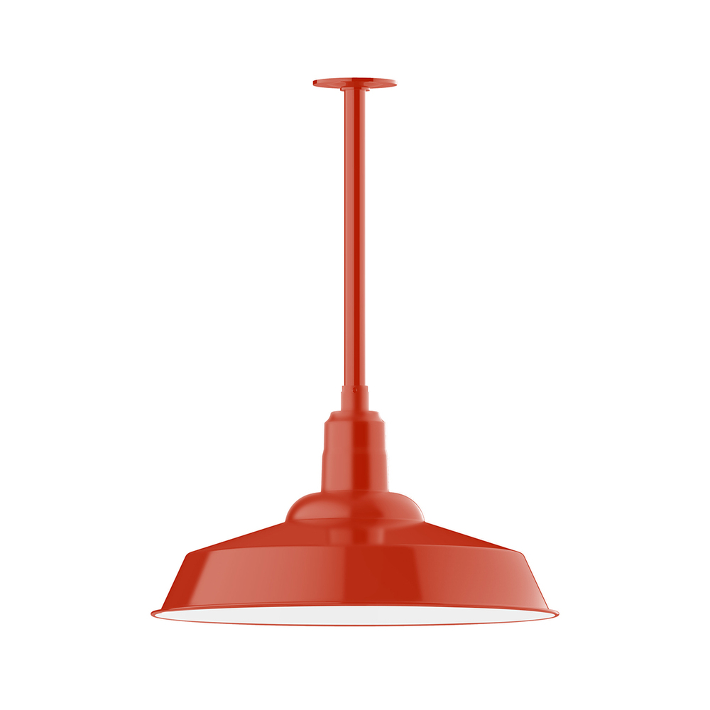 20" Warehouse shade, stem mount pendant with canopy, Vermillion