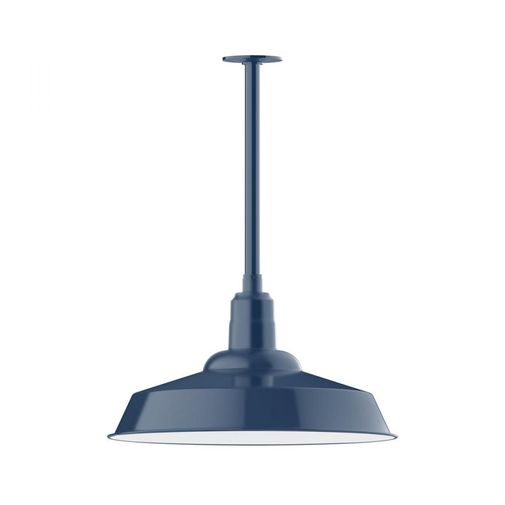 20" Warehouse shade, stem mount pendant with canopy, Navy