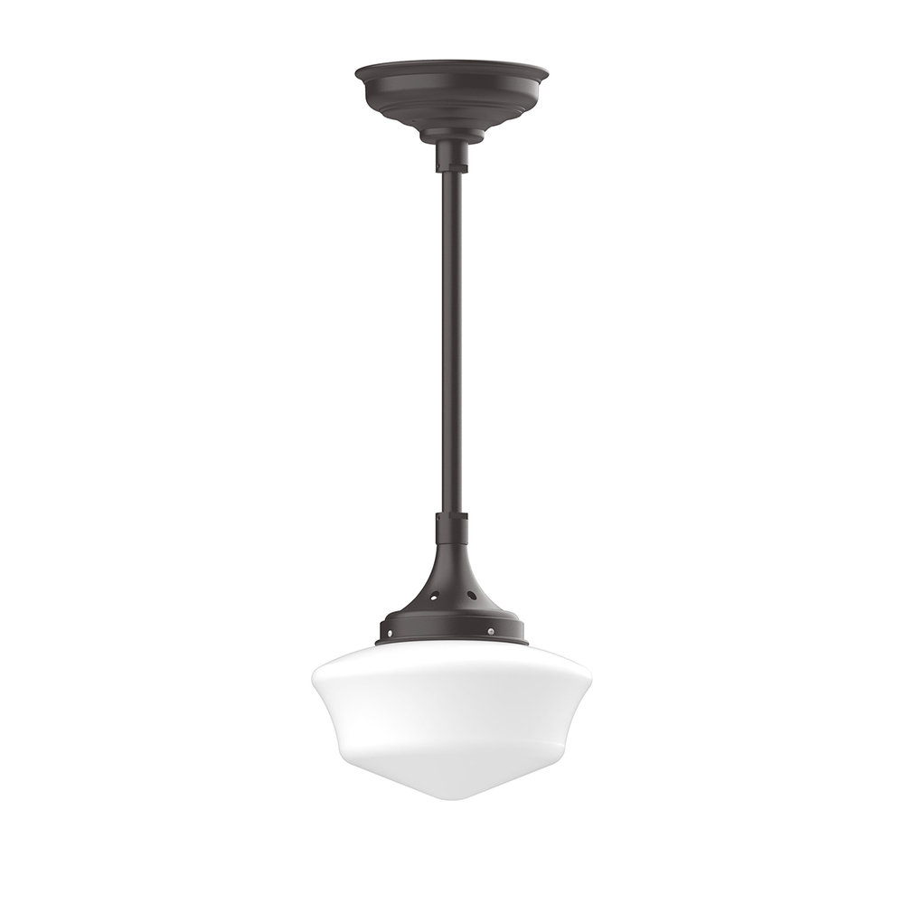 12" Schoolhouse glass, 1/2" x 36" stem and canopy, Bronze Matte