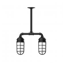 Montclair Light Works MSA050-41 - Vaportite, 2-light stem hung pendant with clear glass and cast guard, Black