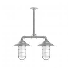 Montclair Light Works MSA052-49 - Vaportite, Style A shade, 2-Lt stem hung pendant with clear glass & cast guard, Painted Galvanized