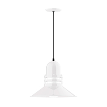 Montclair Light Works PEB150-44-C11 - 16" Atomic shade, pendant with Gray and Yellow Dot Fabric Cord and canopy, White