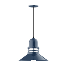 Montclair Light Works PEB150-50-C11 - 16" Atomic shade, pendant with Gray and Yellow Dot Fabric Cord and canopy, Navy