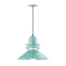 Montclair Light Works PEB151-48-C21-G07 - 18" Atomic shade, pendant with white cord and canopy, Frosted Glass, Sea Green