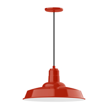 Montclair Light Works PEB185-26 - 18" Warehouse shade, pendant with black cord and canopy, Vermillion