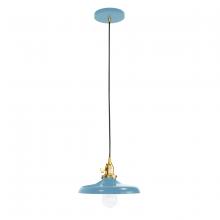Montclair Light Works PEB401-54-91-C21 - 10" Uno Pendant, white cord with canopy, Light Blue with Brushed Brass Hardware